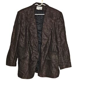 Vtg Michele Womens Blazer Jacket Size 16 Metallic Brown Black Business Casual